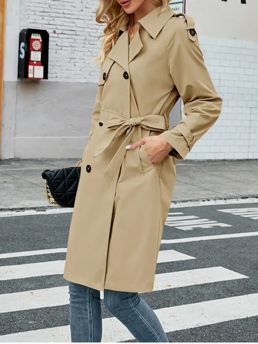 Women trench belted lightweight jacket
